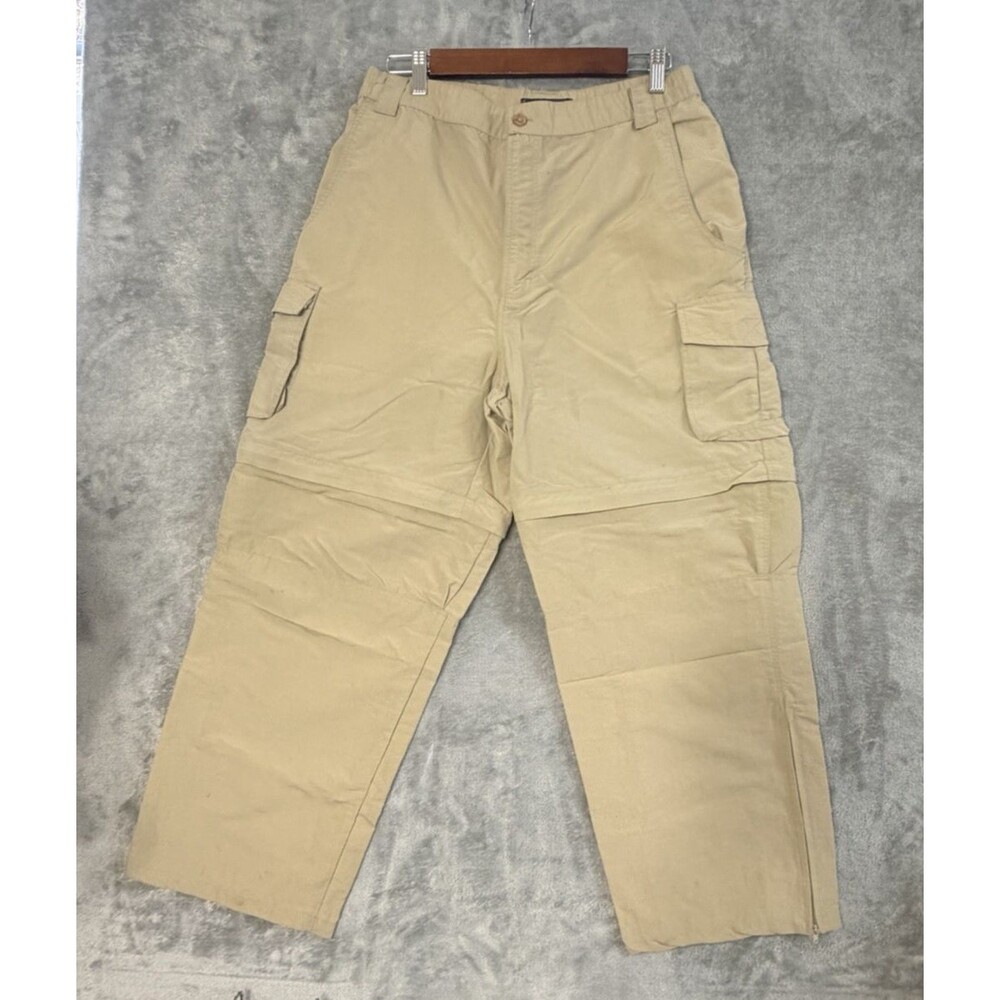 Flyshacker Convertible Cargo Pants Men’s Large Khaki Zip Off Hiking Fishing Nylo